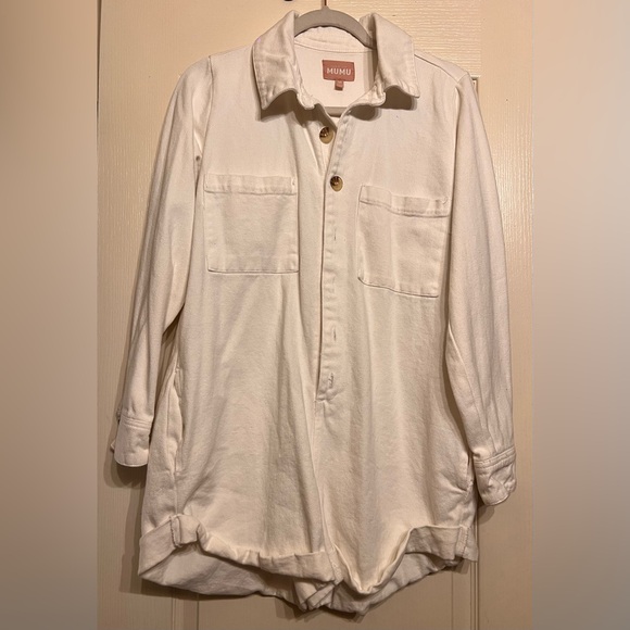 MUMU White Button-Up Women's One Piece - Picture 4 of 7